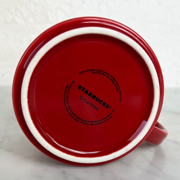 Starbucks Cranberry Red Embossed White Logo - 2014 Starbucks Coffee Cup 12 fl oz - Picture 6 of 7